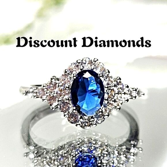 3.0 Ct Sky Blue Sapphire & White Baguette Diamond Cocktail Ring on 925 Silver - Picture 1 of 12